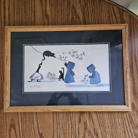 Vtg DIANE GRAEBNER Spring Beauties Numbered Signed AMISH Girls Dogs Cat Tree - Picture 1 of 5